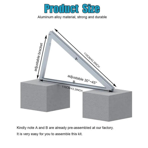 Adjustable Solar Panel Mounting Brackets Kit System 30 To 45 Degree Tilt Aluminum Ground Mount diagram showing dimensions