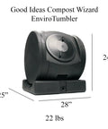 Compost Wizard EnviroTumbler black 6.5 cu ft capacity with aeration vents, rolling design, recycled polyethylene material.