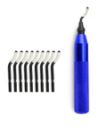 Ultimate YxGood Hand Deburring Tool Kit With 10 Extra Sharp Replaceable Blades, blue handle, ideal for trimming wood and plastic.