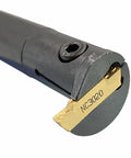 Close-up of Heavy Duty Lathe Grooving Tool Holder Set For Steel With MGMN150 And MGMN200 Carbide Inserts, showing insert placement.