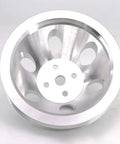Heavy Duty Aluminum Double Groove Water Pump Pulley For Small Block Chevy 265 283 305 327 350 383 400 With Short Pump visible from above.