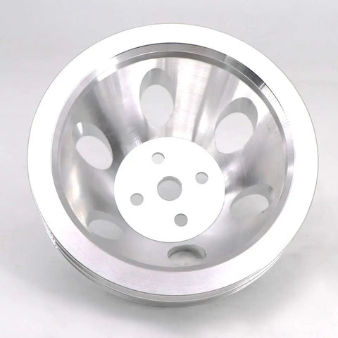 Heavy Duty Aluminum Double Groove Water Pump Pulley For Small Block Chevy 265 283 305 327 350 383 400 With Short Pump visible from above.