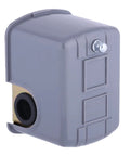 Front view of Pumptrol 30-50 psi pressure switch for well pump in gray plastic housing.