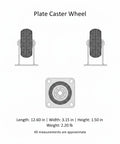 Heavy Duty Plate Caster With Brake For Hand Trucks And Industrial Carts, Solid Rubber Wheel dimensions and side view