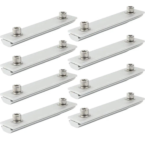 Aluminum Solar Rail Connector Kit For PV Modules, Adjustable T Profile Mount Bracket with 0 To 1 Cm Clamp, Durable Silver Finish, 4 Pack