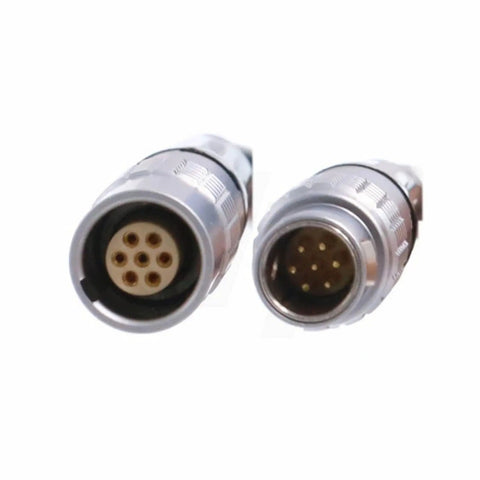 Dope 10 Meter Seven Pin Microphone Preamplifier Extension Cable For Bruel Kjær Sound Level Meter And Handheld Analyzers, Works With Type 2673 2669 2670, 1B Seven Pin Female To 1B Seven Pin Male close-up of metal connectors
