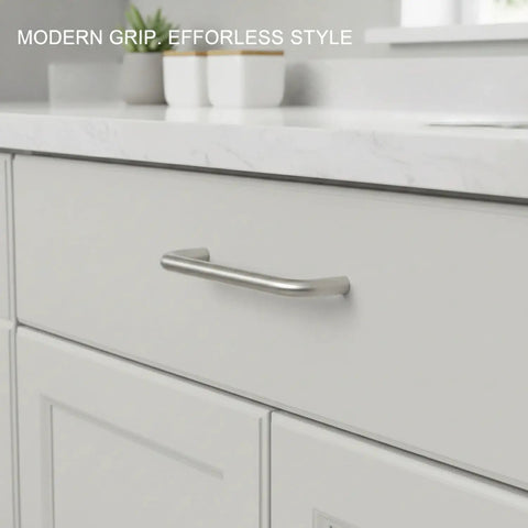 U Shaped Stainless Steel Cabinet Pull Handle For Kitchen Drawers And Closets With Ergonomic Grip, sleek silver finish on drawer
