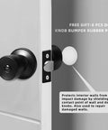 8 Pack Matte Black Privacy Door Knobs Set With Keyless Round Locks For Bedroom Bathroom And Garage, shown with door stopper