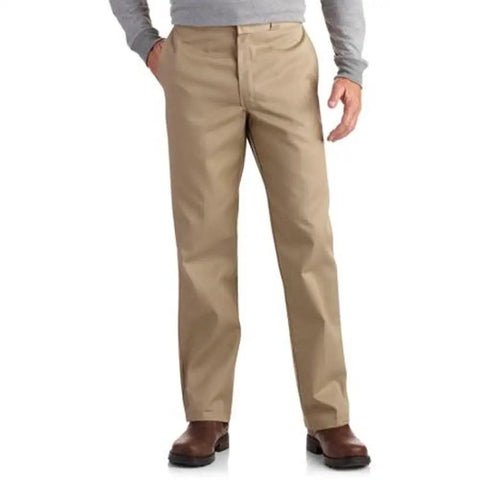 Mens Big And Tall Straight Leg Work Pants With Stain Resistant Polyester Cotton Blend Shop Floor Tough Utility Trousers Built Like A Tank For Daily Grind And All Day Comfort Khaki worn by a model.