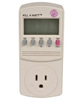 Front view of the Electricity Usage Monitor With Kill A Watt Tech, compact plug-in meter displaying volts, amps, watts, Hz for home monitoring.