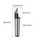 MT4 Half Notched Lathe Dead Center Morse Taper 4MT 60 Degree Lathe Drill Tool with dimensions 160mm length, 31.27mm diameter.