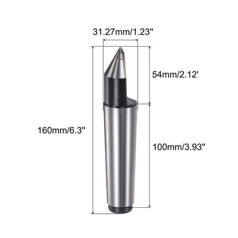 MT4 Half Notched Lathe Dead Center Morse Taper 4MT 60 Degree Lathe Drill Tool with dimensions 160mm length, 31.27mm diameter.