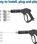 Four Way Pressure Washer Nozzle With One Fourth Inch Quick Connect For 4 GPM Units showing four nozzle sizes beside a spray gun.