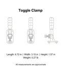 Fast Action Toggle Clamp With One Motion Lock dimensions and diagram for woodworking and metalworking usage.