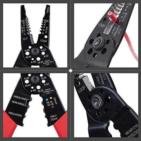 8 Inch Professional Wire Stripper and Crimping Tool for 10 to 22 AWG Solid Copper and Aluminum Cable, close-up on steel construction