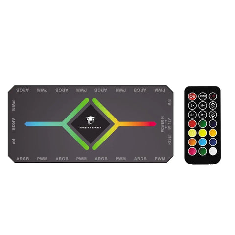 Killer 9 Port ARGB PWM Fan Hub For PC Cooling With Magnetic Mount SATA Power 5V 3 Pin RGB LED Sync, remote controller shown