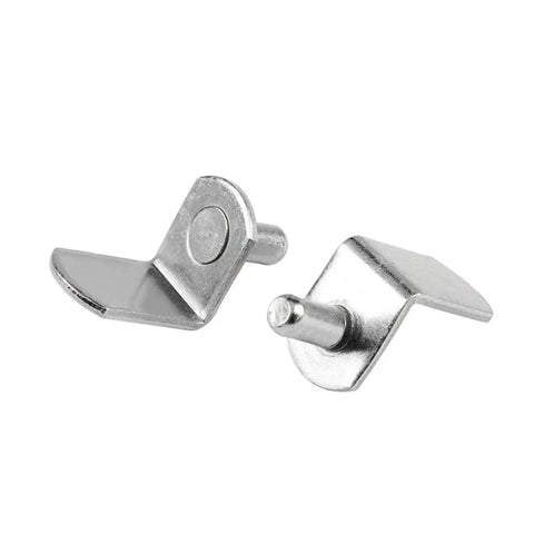 50 Piece Cabinet Shelf Clips Set For Fixed Panels And Central Axis Glass Shelves, silver metal clips, close-up view