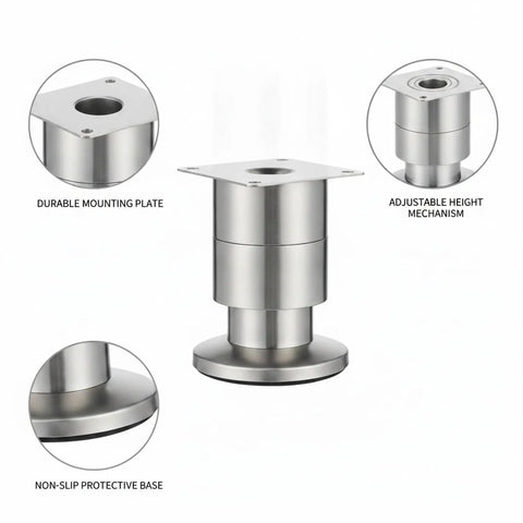 Adjustable Stainless Steel Furniture Legs 1.5 To 9.8 Inch Leveling Feet For Cabinets And Sofas With Mounting Screws Stabilize