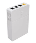 Rock Steady Mini Ups Power Bank Keeps Your Router And Modem Pumping Smooth Through Power Blackouts With A Beefy 6000Mah Reserve For Up To Five Hours Of Worry Free Internet Access Plug And Play Magic in white color, showing ports and indicators.