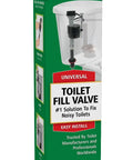 400A Anti-Siphon Universal Toilet Tank Fill Valve Black packaging with installation guide illustration.