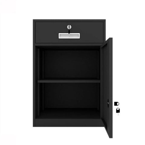 Lockable Metal Filing Cabinet With Adjustable Shelves And Drawers For Home Office Use Brown Steel Storage Solution open view