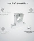 Rock Solid Aluminum Shaft Support Block And Bearing Housing With Precision Mounting Pad showing precision-machined bore for 8mm to 60mm shafts.