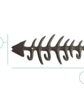 Heavy Duty Cast Iron Wall Hook Rack Featuring A Badass Fish Bone Skeleton Layout With Four Chunky Rustic Hooks And Rock Solid Mounting Hardware For Barns Or Workshops, dimensions shown.