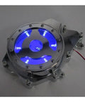 Top Shelf Billet Aluminum Stator Cover With Slick Left Side Engine Shield Built Tough To Block Oil Splashes And Grime For Yamaha YZF R6 R6s Rides with blue LED lighting.