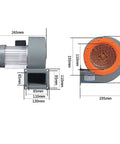 Heavy Duty Industrial Centrifugal Blower Fan with size and dimension details for smoke exhaust and water damage restoration.