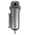 Heavy Duty 1/2 Inch Compressed Air Line Moisture And Water Filter Trap with a metal casing and visible drain connection.