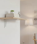 5.91 Inch White Steel Floating Shelf Bracket With Hidden Mount for wall shelves in living room with books and decor