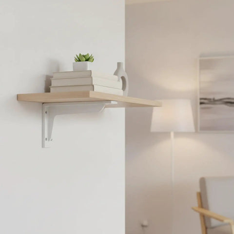 Hidden Wall Mount Floating Shelf Brackets In White Steel, Heavy Duty Concealed Hardware, effortless easy install, modern room view