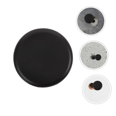 Black wall hole patch cover with double sided adhesive shown in multiple wall installations, ideal for quick fix and neat finish on drywall holes.
