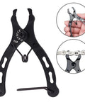 Bike Chain Repair Tool Kit With Link Pliers And Five Pairs Quick Link Connectors For 10 Speed Chains, showing black pliers detail.
