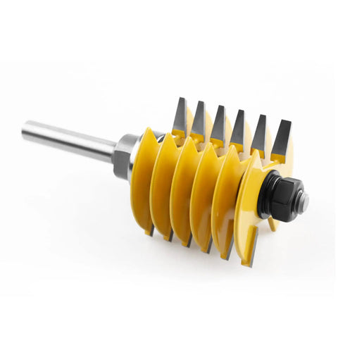 Adjustable 2 Tooth Finger Joint Router Bit For Woodworking Pros, 8mm To 16mm Shank Milling Cutter with yellow blades.