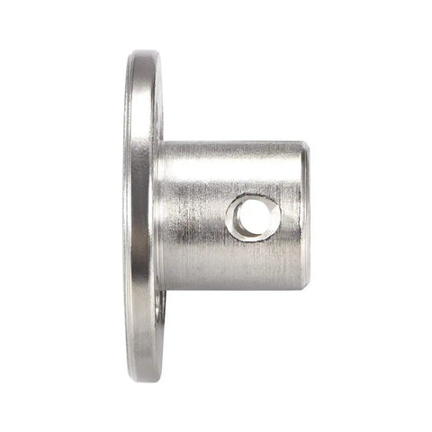 Side view of 5mm Inner Dia Rigid Flange Shaft Coupler for Motors H12 by D10, showing metal body and hole for secure connection.