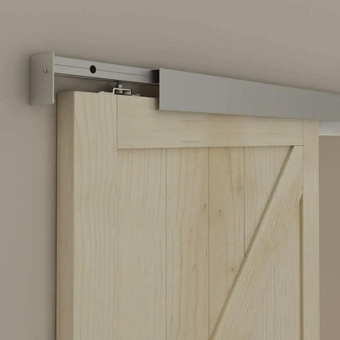 6Ft Barn Door Sliding Hardware Kit Aluminum Alloy Box Rail Track For Interior Single Wooden Door installed view