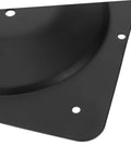 Close-up of a black heavy duty table leg bracket, part of Badass Heavy Duty Table Leg Brackets And Furniture Mounting Plates.