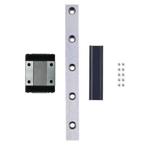 Smooth Linear Rail Block For CNC And 3D Printer, Compatible With MGN7H, 9H, 12H, 15H Rails, Fits 100mm To 500mm Spans, Low Friction, Steady Back And Forth Movement, And Easy Disassembly For Quick Replacement. Shown with rail, block, and screws.