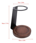 Kickstart Your Morning Routine With This Top Shelf Pour Over Coffee Dripper Stand, Smooth Operator Aluminum And Genuine Wood Filter Holder Rack showing dimensions and material details.