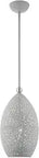 Nordic Gray Pendant Light With Brushed Nickel Accents One Light Filigreed Metal Shade With White Inside Canopy A Lit Statement