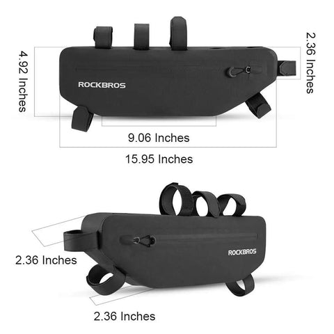 Waterproof Bike Frame Bag Under Top Tube Triangle Pouch, 3L Capacity, Rugged 840D Nylon With Seamless Heat Press Tech dimensions