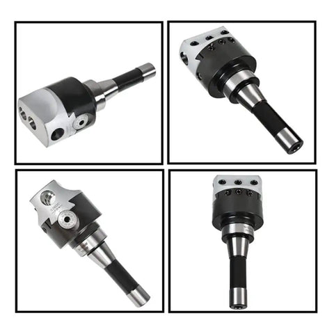 Nine Piece R8 Boring Head Set With Two Inch Heads And Morse Shank BT For Milling Heavy Duty Boring Bar Kit in four angles.