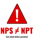 Red warning sign with exclamation mark and text 'NPS ≠ NPT' for 1/2 Inch Brass Pipe Extension Fittings Male To Female NPS Nipple Adapter caution.