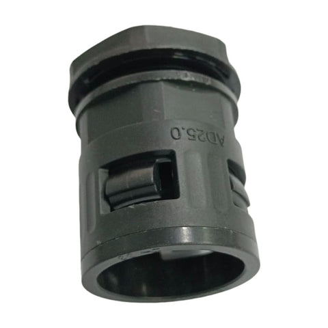 Cable Gland Tube Connector For Corrugated Conduits Black AD25 Fittings With M25x1.5 Thread Screw In Joint on white background
