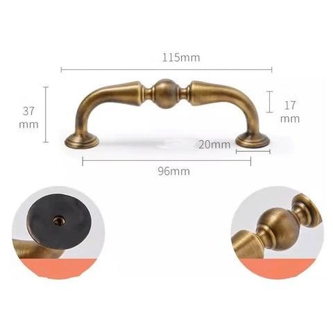 Antique Bronze Cabinet Handle And Drawer Pull Set With 5 Inch Center To Center Spacing, Solid Brass Vintage Kitchen Cupboard Knob