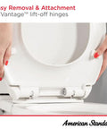 Hands demonstrating TriVantage lift-off hinges on Slow Close Elongated Toilet Seat With No Slam Quiet Operation And Soft Close