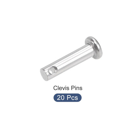 Premium Quality Go To 20 Piece Set Of Rock Solid 304 Stainless Steel Clevis Pins displaying smooth flat head profile.