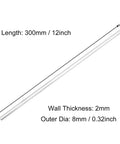 8mm OD 6063 Aluminum Round Tube, 2mm wall, 12 inch length, seamless pipe tubing for DIY projects, set of 2 shown in diagram.