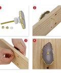 Heavy Duty Natural Agate Stone Drawer Knobs With Bright Gold Rim Screws Straight Into Dressers Cabinets And Cupboards Stress Free Install for any room.